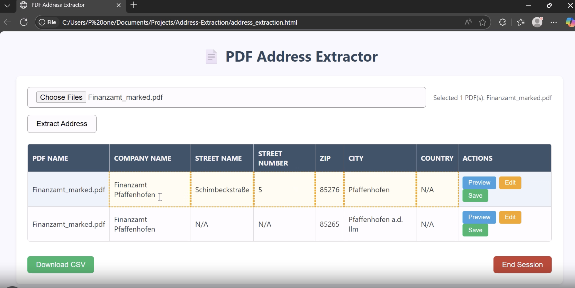 Address Extraction from Document with UI